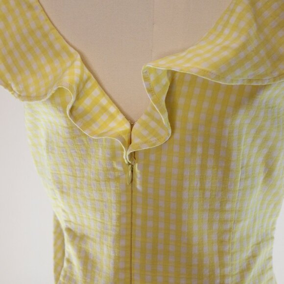 Simkhai Gingham Ruffle V-Neck Yellow Size 10R - Picture 9 of 12